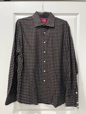 Rufus Men’s Brown & Blue Grid-Check Button-Down X-Large